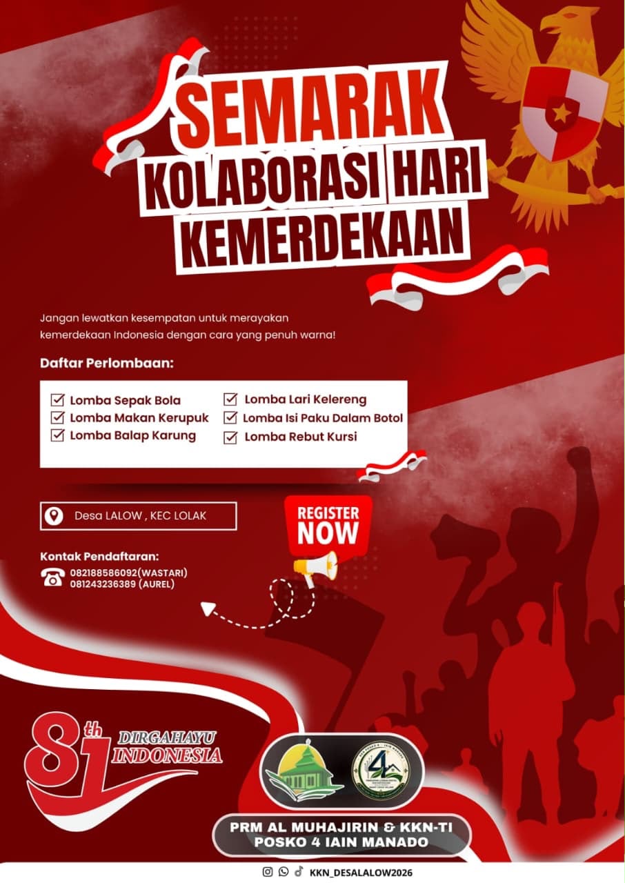 Semarak Kolaborasi Hari Kemerdekaan 2026: PRM Al Muhajirin dan KKN-TI Posko 4 IAIN Manado Ajak Warga Desa Lalow Meriahkan HUT ke-81 RI